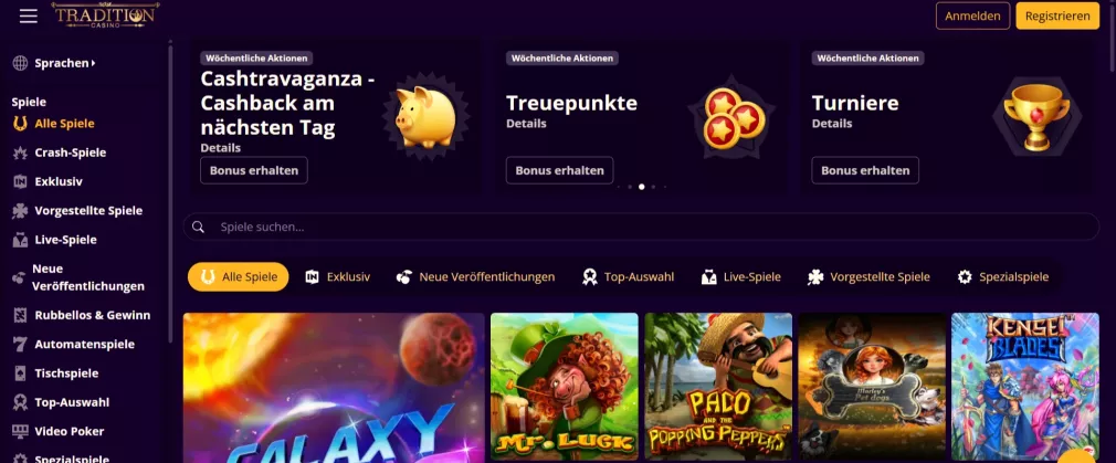 Tradition Casino – 400% Einzahlungsbonus + 100% Cashback-Versicherung für Spieler in Deutschland